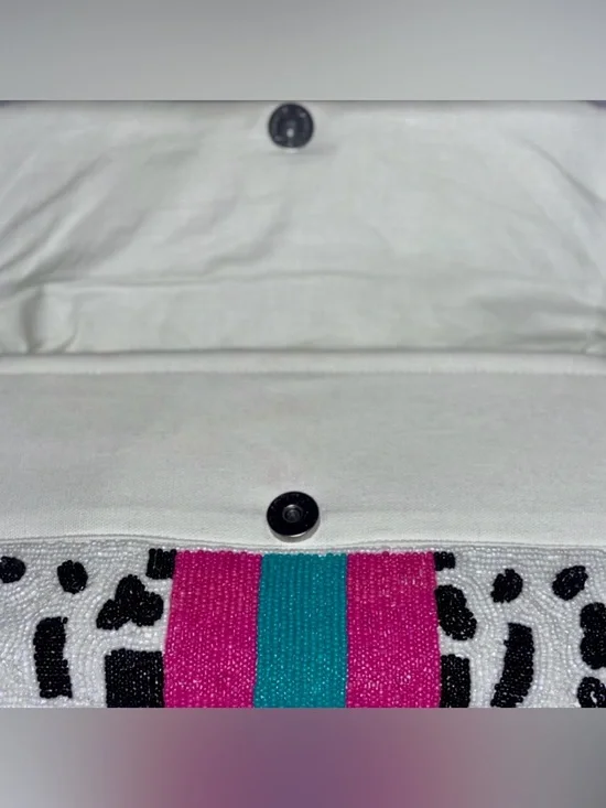 Beaded NWOT Viral Dalmatian Print Clutch/Crossbody Pink/Teal Stripes - Picture 4 of 7